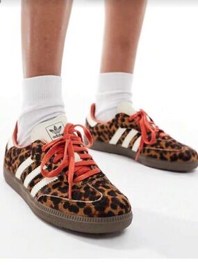 adidas Leopard Print Sneakers with Red/orange Laces